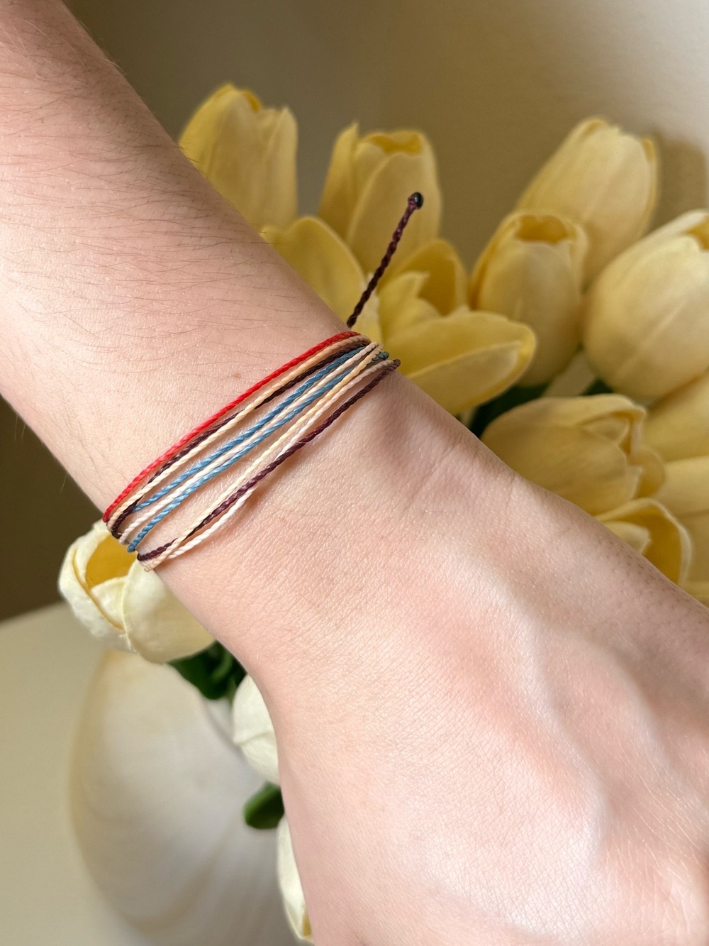 Pura Vida Multi-Color Thread Wrap Bracelet - Red, Blue, Brown, Cream